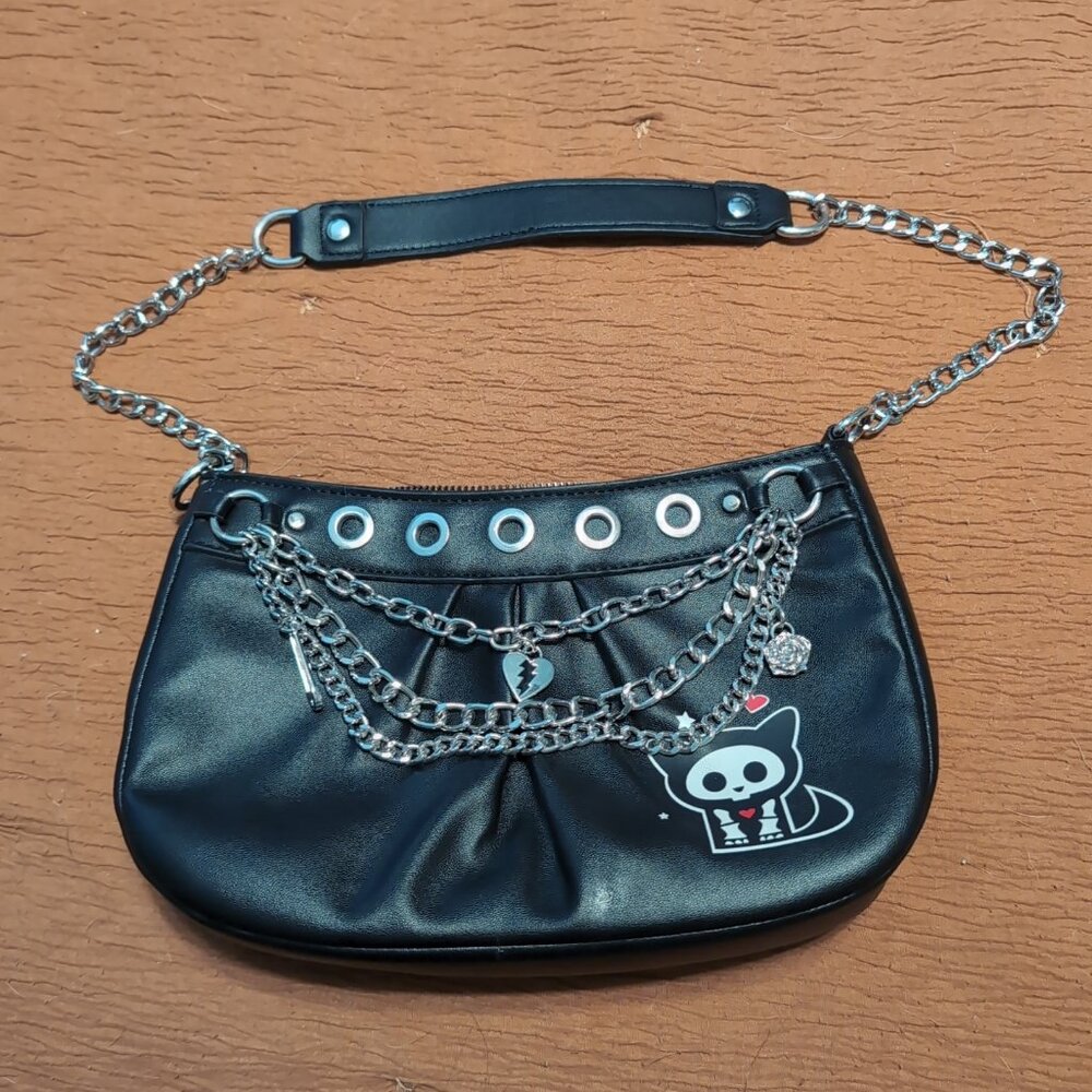 Her Universe Loungefly Skelanimals Kit The Cat Chain Black Shoulder Purse